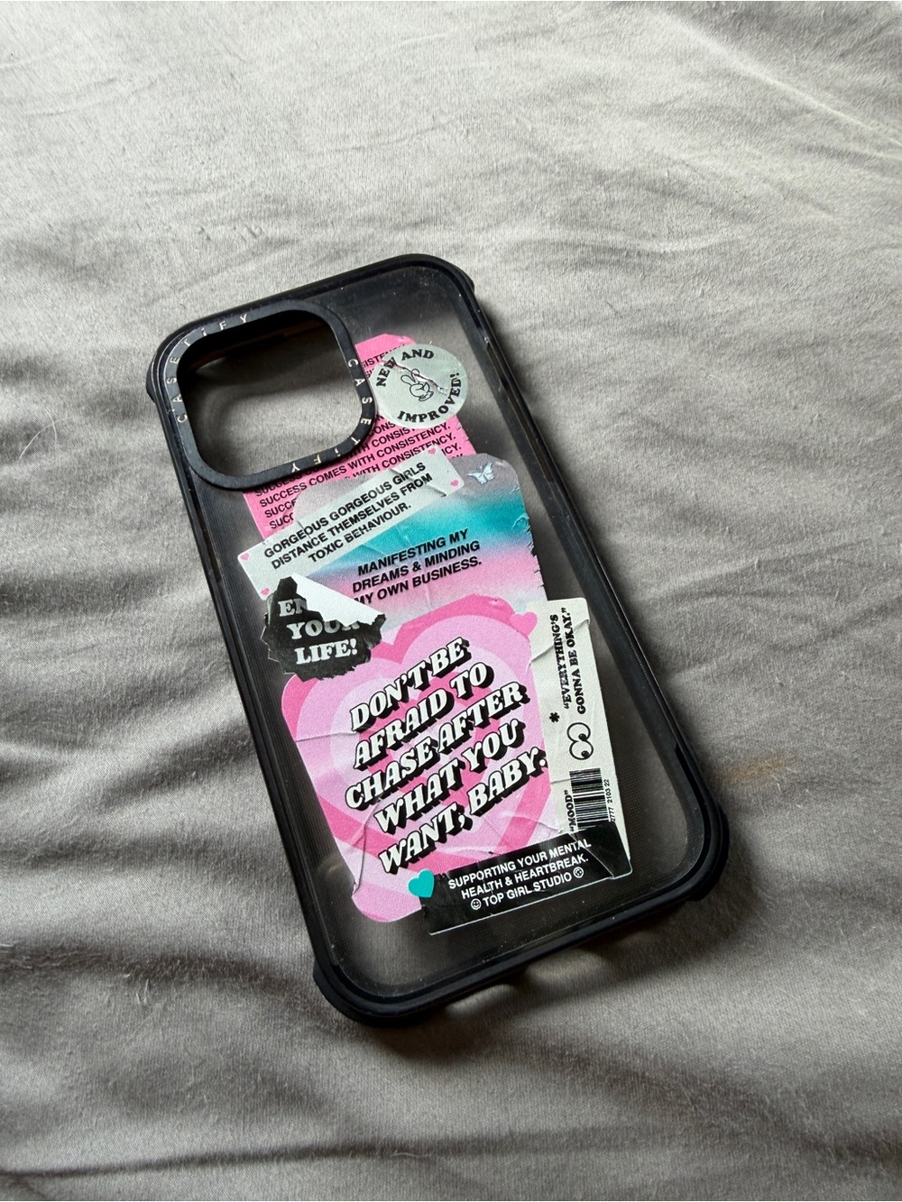 Casetify Black Phone Case with Pink Sticker Design